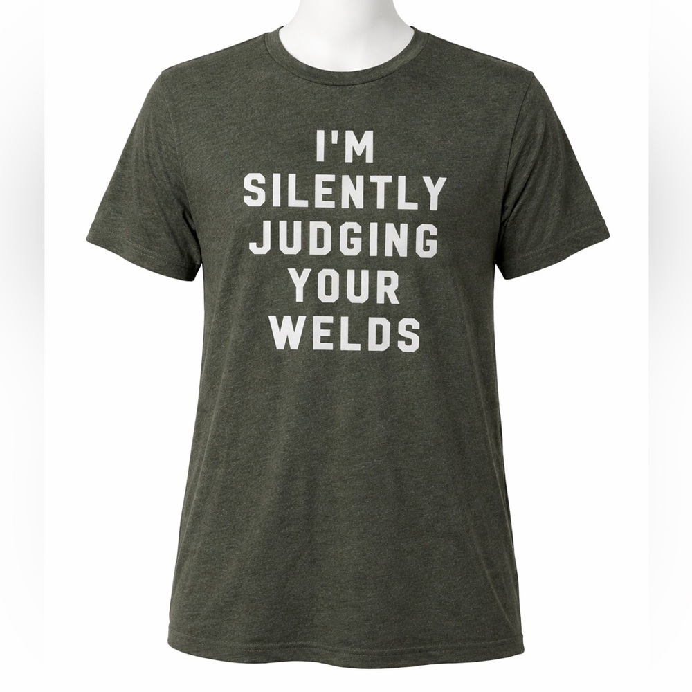 Greenish Gray Graphic Welder T-Shirt-Womens Sz L